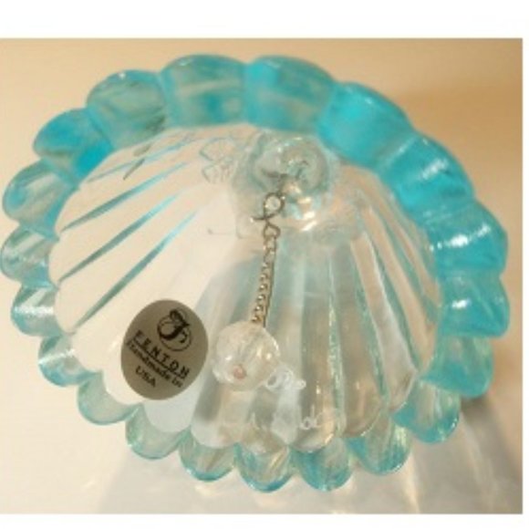 Fenton Teal Colored Glass Bell - Heart Handle - Hand Painted by M. Kibbe - Picture 5 of 5